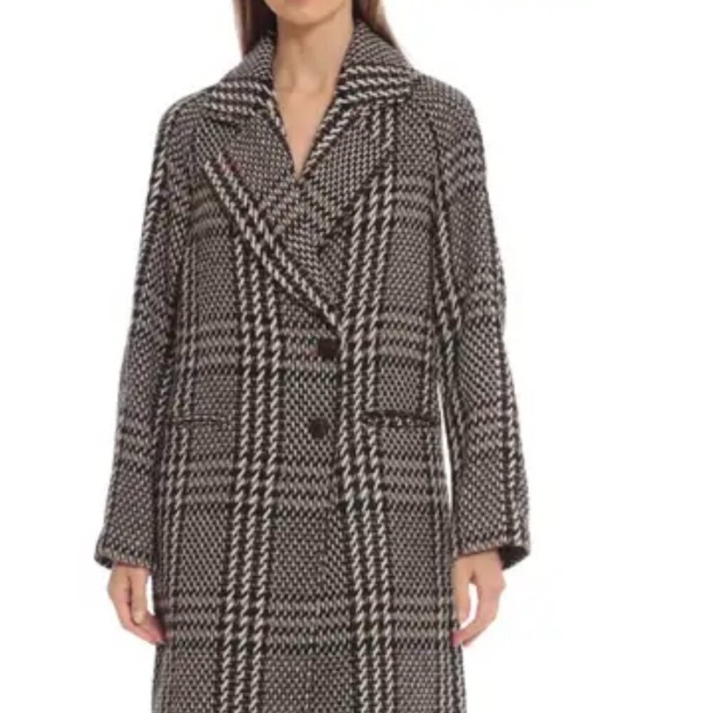 Avec Les Filles Black / Brown Plaid Double-Faced Raglan Coat